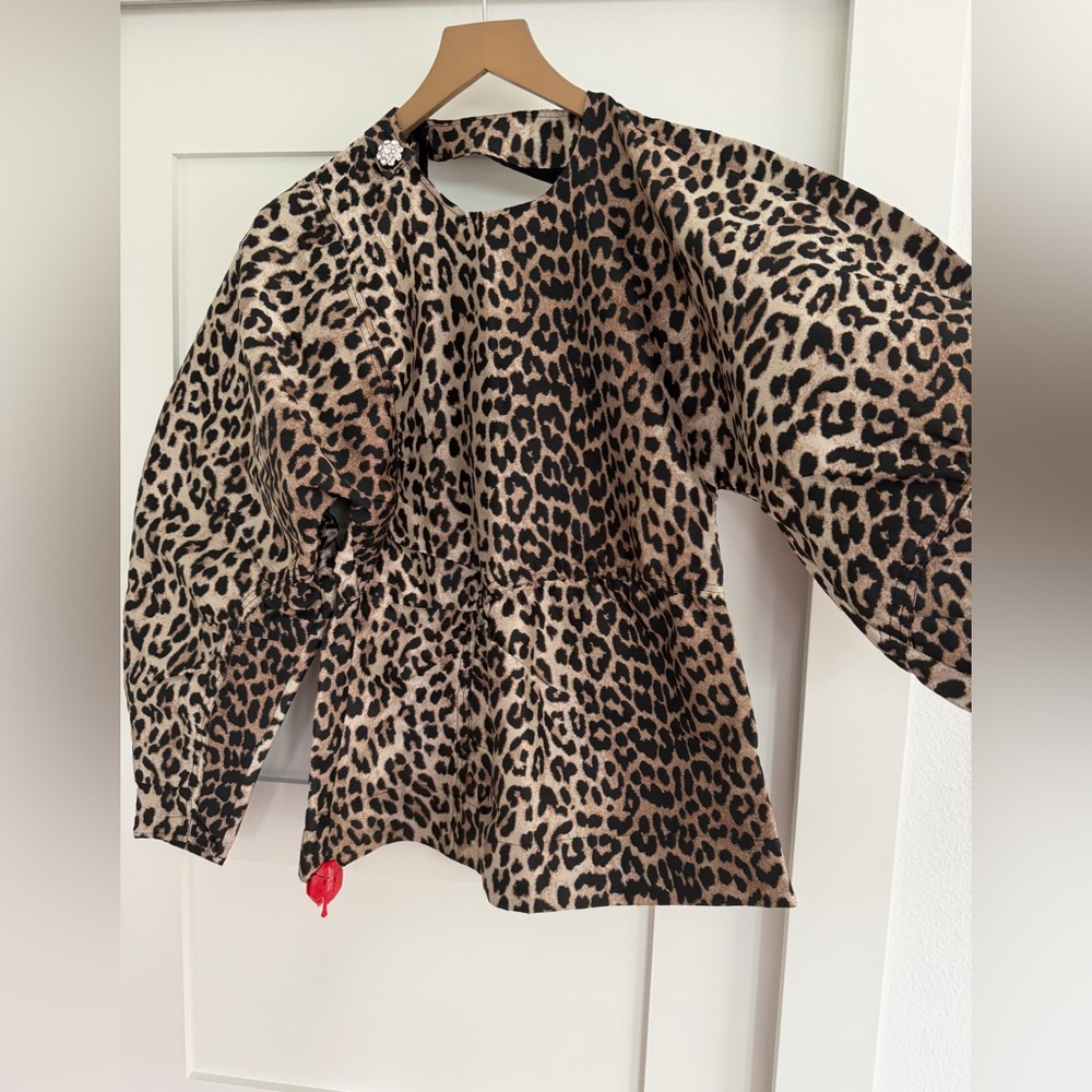 Ganni Leopard Phantom Blouse Sz 40